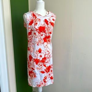 Vintage 60s 70s Groovy Orange and White Floral Shift Dress